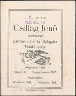 1925 A Tatatovarosi Csillag Jen? Ecetszesz, Palinka-, Rum- Es Lik?rgyaranak Arlapja - Non Classificati