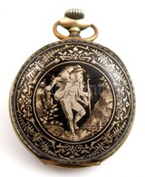 Jelzett Niellos Zomancozott Ezuest Zseboratok. Szep Allapotu Zomanccal / NIello Silver Pocket Watch Case D:5,1 Cm - Altri & Non Classificati