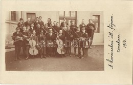 * T2/T3 1913 Karansebes, Caransebes; A Karansebesi Allami F?gimnazium Zenekara / Grammar School's Music Band. Photo (EK) - Unclassified