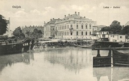 ** T2 Eszek, Esseg, Osijek; Luka / Hafen / Kikoet?, DDSG Uszalyok. Amalie Eckel Nr. 49. / Harbor, Port, Barges - Unclassified