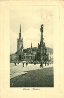 T2/T3 Olomouc, Olmuetz; Rathaus / Town Hall, Trinity Statue, Market Square, Vendors. W. L. Bp. 3074. (kopott Sarkak / Wo - Non Classés