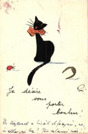 T2/T3 Cat With Bowtie. French Hand-drawn Art Postcard. S: Poui (EK) - Unclassified