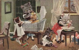 ** T2 Reinlichkeit Ist Eine Zier! / Cats Washing And Bathing. T. S. N. Serie 1602. (6 Muster) S: Arthur Thiele - Ohne Zuordnung