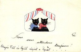 T2/T3 Cats Singing. French Hand-drawn Art Postcard. S: Poui (EB) - Unclassified