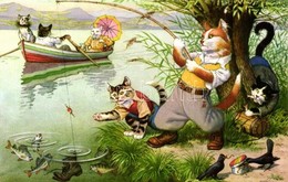 ** T2 Cats Fishing By The Lake. Max Kuenzli No. 4730. - Modern Postcard - Sin Clasificación