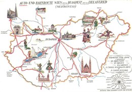 ** T1/T2 Auto Und Bahnroute Wien-Budapest-Lillafuered (Mez?koevesd). Grand Hotel Hungaria & Hotel Dunapalota Ritz Terkep - Ohne Zuordnung