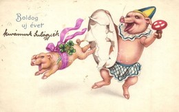 T2/T3 Boldog Ujevet! / New Year Greeting Card, Clown Pigs. Amag 1897. Litho (EK) - Zonder Classificatie