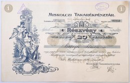 Miskolc 1926. 'Miskolci Takarekpenztar' Nevre Szolo Reszvenye 20P-r?l, Szelvenyekkel, Szarazpecsettel, Belyegzessel T:II - Unclassified