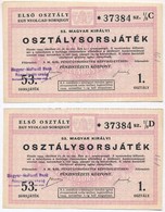 1944. '53. Magyar Kiralyi Osztalysorsjatek' Els? Osztaly 1/8 Sorsjegye (2x) 1/8C Es 1/8D, Mindkett? 'Magyar-Hollandi Ban - Non Classificati