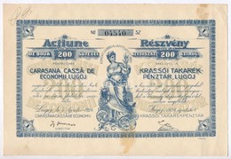 Romania / Lugoj 1924. 'Krassoi Takarekpenztar' Reszvenye 200L-r?l T:II Fo.
Romania / Lugoj 1924. 'Krasso Savings' Share  - Non Classés