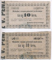 Miskolc 1860. 10kr 'Miskolcz Varosa Penztari Utalvanya' (2x) T:III- - Ohne Zuordnung