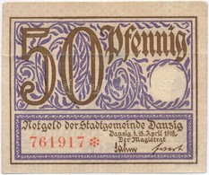 Nemetorszag / Weimari Koeztarsasag / Danzig 1919. 50pf Szueksegpenz Szarazpecsettel, Vizjeles Papiron T:II-,III
Germany  - Unclassified
