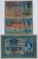 1902. 1000K + 1913. 20K (2xklf) Egyik II. Kiadas; Mindharom Bankjegy Piros 'Deutschoesterreich' Feluelbelyegzessel Es Ha - Unclassified