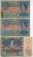 1913. 20K (2x) + 1914. 50K Mindharom Hamis 'I. Voeroes Dandar' Feluelbelyezessel (fake Overprint) T:III-,IV Ragasztas - Sin Clasificación