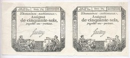 Franciaorszag 1792. 50s 'Assignata' (2x) Ivben T:III,III- Ly.
France 1792. 50 Sols 'Assignata' (2x) In A Sheet Of Two C: - Sin Clasificación