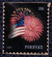Etats Unis 2014 Oblitéré Used Sur Fragment Flag And Fireworks Drapeau Et Feu D'Artifice Forever - Usados