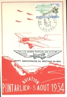 Pontarlier Aviation - 5 Août 1934 - Carte D'origine  - Rallye Aérien Pour Le 55ème Anniversaire Du Meeting De 1934 - Aviación