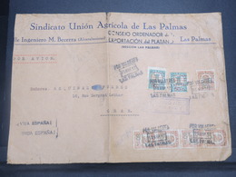 ESPAGNE - Enveloppe De Las Palma Pour La France Par Avion En 1937 Avec Censure , Affranchissement Plaisant - L 14924 - Bolli Di Censura Nazionalista