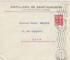 LETTRE TUNISIE. 4 12 41. DISTILLERIE DE SAINT-AUGUSTIN RUE DE SERBIE TUNIS POUR LYON / 2 - Covers & Documents