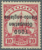 (*) Deutsche Kolonien - Togo - Französische Besetzung: 1915: 10 Pf. Karmin, Schwarzer KOPFSTEHENDER AUFD - Togo