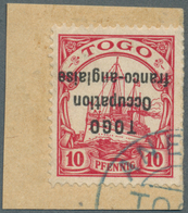 Brfst Deutsche Kolonien - Togo - Französische Besetzung: 1915: 10 Pf. Karmin, Schwarzer KOPFSTEHENDER AUFD - Togo