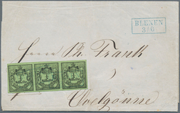 Br Oldenburg - Marken Und Briefe: 1852: ⅓ Sgr. Schwarz Auf Gelbgrün, Waagerechter Dreierstreifen In Fri - Oldenburg