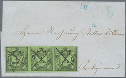 Br Oldenburg - Marken Und Briefe: 1852: ⅓ Sgr. Schwarz Auf Gelbgrün, Waagerechter Dreierstreifen In Fri - Oldenburg