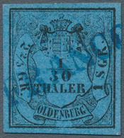 O Oldenburg - Marken Und Briefe: 1852: 1/30 Th. Schwarz Auf Blau, Type I Mit Plattenfehler II (Retusch - Oldenburg
