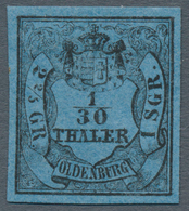 * Oldenburg - Marken Und Briefe: 1852: 1/30 Th. Schwarz Auf Blau, Type III, Farbfrisch, Allseits Breit - Oldenbourg