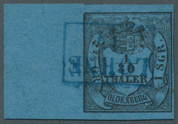 O Oldenburg - Marken Und Briefe: 1852: 1/30 Th. Schwarz Auf Blau, Type III, Linkes Randstück (15 Mm), - Oldenbourg