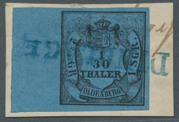 Brfst Oldenburg - Marken Und Briefe: 1852: 1/30 Th. Schwarz Auf Blau, Type III, Linkes Randstück (10 Mm), - Oldenburg