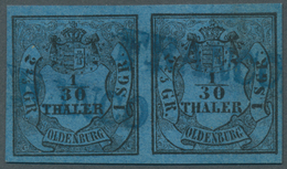 O/ Oldenburg - Marken Und Briefe: 1852: 1/30 Th. Schwarz Auf Blau, Waagerechtes Paar In Type III/I, Far - Oldenburg