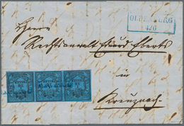 Br Oldenburg - Marken Und Briefe: 1852: 1/30 Th. Schwarz Auf Blau, Waagerechter Dreierstreifen In Den T - Oldenburg