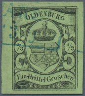 O Oldenburg - Marken Und Briefe: 1859/61: ⅓ Gr. Schwarz Auf Gelbgrün, Farbfrisch, Allseits Sehr Breitr - Oldenburg