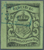 O Oldenburg - Marken Und Briefe: 1859/61: ⅓ Gr. Schwarz Auf Gelbgrün, Farbfrisch, Allseits Sehr Breitr - Oldenbourg