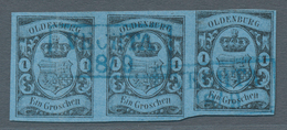 O Oldenburg - Marken Und Briefe: 1859/61: 1 Gr. Schwarz Auf Blau, Waagerechter Dreierstreifen, Farbfri - Oldenburg