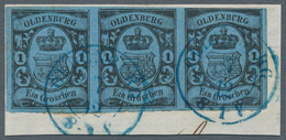 Brfst Oldenburg - Marken Und Briefe: 1859/61: 1 Gr. Schwarz Auf Blau, Waagerechter Dreierstreifen, Farbfri - Oldenburg