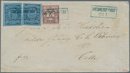 Br Oldenburg - Marken Und Briefe: 1859/61, 1852: 1 Gr. Schwarz Auf Blau, 2 Exemplare In Mischfrankatur - Oldenbourg