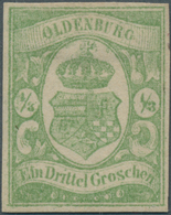 * Oldenburg - Marken Und Briefe: 1861: ⅓ Gr. Blaugrün, Vollrandig, Ungebraucht, Kabinett, Sign. Brettl - Oldenburg