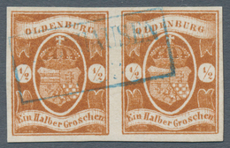O/ Oldenburg - Marken Und Briefe: 1861: ½ Gr. Dunkelbraun, Waagerechtes Paar, Breite Ränder An Allen Se - Oldenburg