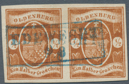O/ Oldenburg - Marken Und Briefe: 1861: ½ Gr. Dunkelbraun, Waagerechtes Paar, Sehr Farbfrisch, Breite R - Oldenburg