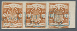 O Oldenburg - Marken Und Briefe: 1861: ½ Gr. Dunkelbraun, Waagerechter Dreierstreifen, Sehr Farbfrisch - Oldenburg