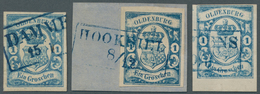 Brfst/O Oldenburg - Marken Und Briefe: 1861: 1 Gr. Blau, Lot Mit 3 Ausgesuchten Exemplaren, Dabei Briefstück - Oldenburg