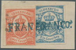 Brfst Oldenburg - Marken Und Briefe: 1861: 1 Gr. Blau Zusammen Mit 2 Gr. Rot Auf Briefstück, Farbfrisch, D - Oldenburg