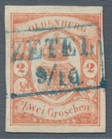 O Oldenburg - Marken Und Briefe: 1861: 2 Gr. Rot, Farbfrisch, Breitrandig, Blauer Ra2 «ZETEL 9/10», Ka - Oldenburg