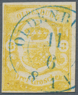 O Oldenburg - Marken Und Briefe: 1861: 3 Gr. Zitronengelb, Farbfrisch, Voll- Bis Breitrandig, Blauer K - Oldenburg