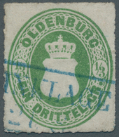 O Oldenburg - Marken Und Briefe: 1862: Wappen ⅓ Gr. Grün, Weit Durchstochen, Blauer Ra2 «DINKLAGE 21 6 - Oldenburg