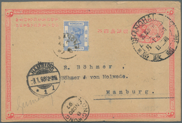 GA China - Ganzsachen: 1897, Card ICP Cancelled Dollar Chop "SHANGHAI 25 NOV 97" Uprated Hong Kong QV 5 - Cartes Postales