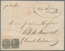 Br Singapur: 1863. Envelope Addressed To Fort De France, New Caledonia Bearing India SG 46, 4a Grey-bla - Singapur (...-1959)