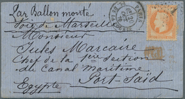 Br Ägypten: 1870 (20 Oct) BALLON MONTÉ TO EGYPT: Entire Letter From Paris To Port Said, Sending Instruc - 1915-1921 Brits Protectoraat